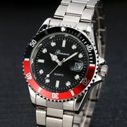Fsqjgq Watches for Men Classic Stainless Steel Date Sport Quartz Analog Wrist Watch Mens Dress Watches Red