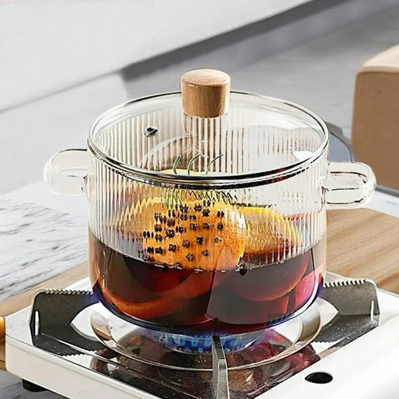 Glass Cooking Pot with Lid, 1.6L(54oz) Heat Resistant Borosilicate Glass Cookware Stovetop Pot Set, Paella Pan Simmer Pot with Cover Safe for Soup, Milk, Food, 1 Pcs, 6.12x5.91"