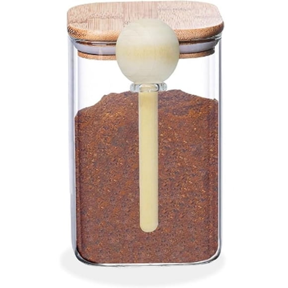 Contenedor de azúcar morena de 800 ml, tarro de vidrio con tapa y cuchara, almacenamiento hermético en granos de café, incluye 2 ahorradores de azúcar morena Terra Cotta para suavizar