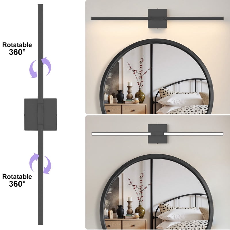 Deyidn 31.5 Inch Black LED Wall Sconce, 24W Dimmable Vanity Light with 5 Color Temperatures for Bathroom Mirror, Bedroom & Hallway