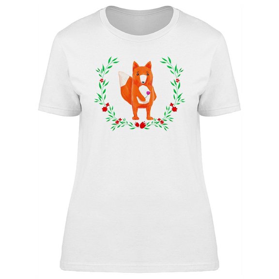 Watercolor Fox Holding Flower T-Shirt Women -Image by Shutterstock, Female Medium