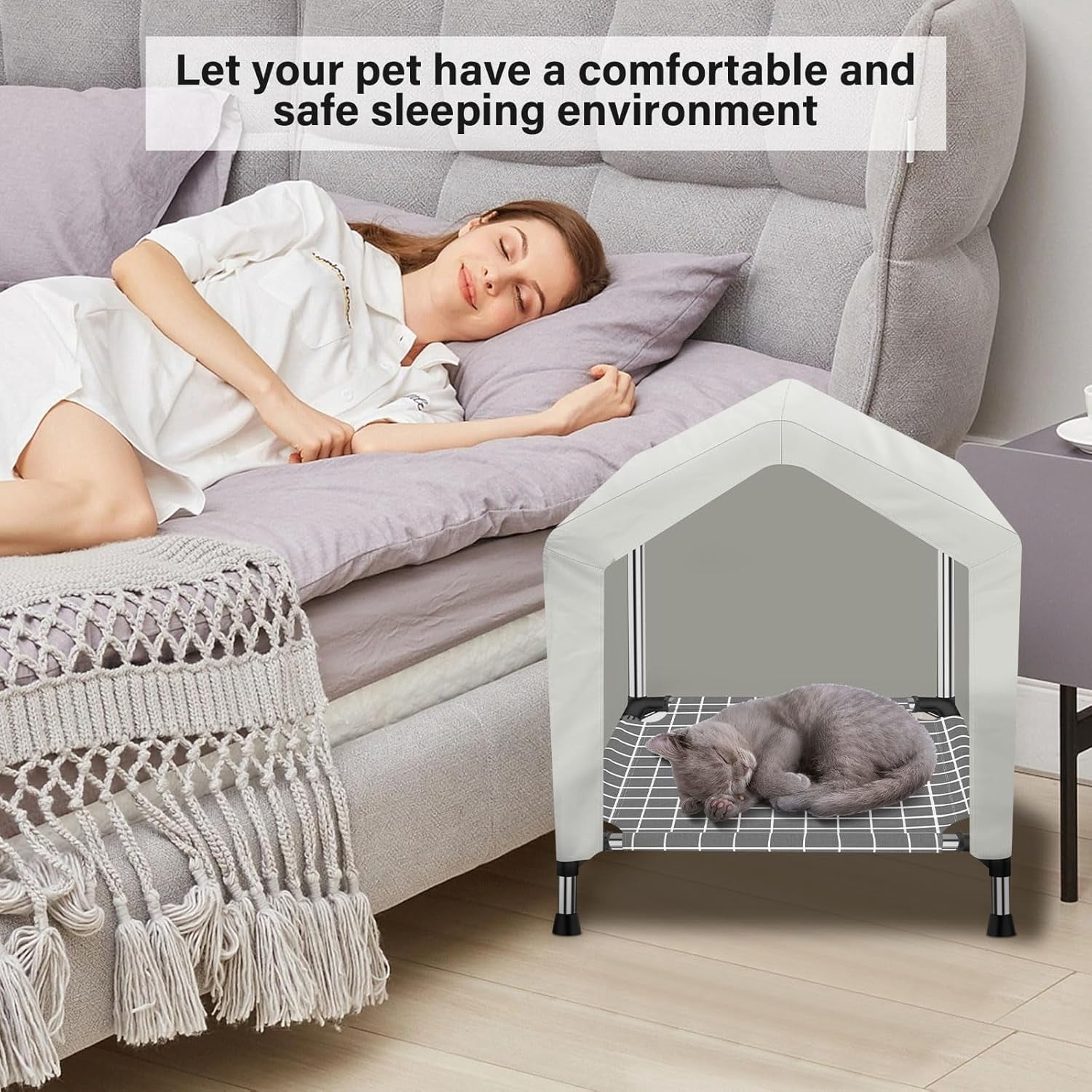Elevated Dog House for Outdoor or Indoor - Waterproof Dog Tent Cat House, Dog Sunshade Tent, Pet House with Removable Cover, Suitable for Medium Cats Dogs