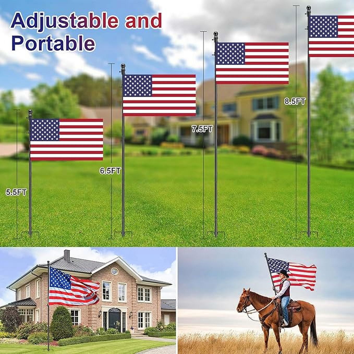OLIYNEDY Flag Pole with 3x5 Embriored US Flag, 8.2FT Tangle Free Heavy Duty Ground Flagpole with Anti-Tip Stake, Black
