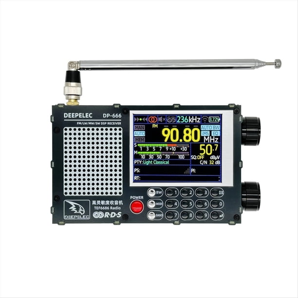 Receptor de Radio de Corta DP-666 TEF6686 de 5000 MAh, Banda , FM, AM y FM, de Alta Sensibilidad y Color Negro con Antena