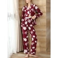 thumbnail image 3 of Women Satin Pajama Set Casual 2 Piece Flower Print Long Sleeve Shirt and Loose Fit Pants Sleepwear Loungewear, 3 of 3