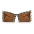 thumbnail image 6 of Womens Large Rhinestone Bold Angular Squared Rectangle Plastic Sunglasses Beige - Brown, 6 of 8
