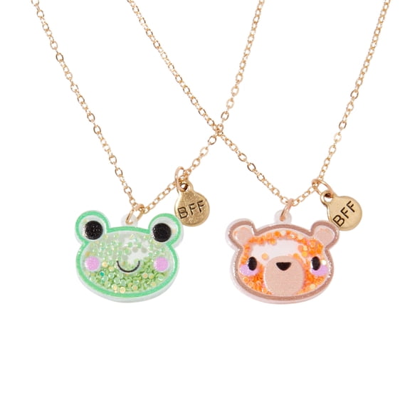 Claire's Girls BFF Frog and Bear Glitter Filled Charm Necklace Set, 2-Pack, Children's