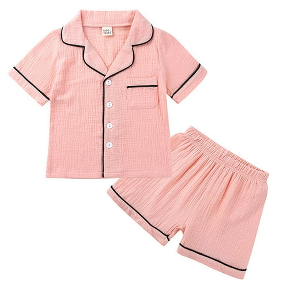 Girl Boy Short Sleeve Pjs 2 Piece Nightwear Button-Down Sleepwear for 2-7 Year