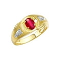 thumbnail image 3 of RYLOS Men's Rings Yellow Gold Plated Silver Rings Classic Designer Style 8X6MM Oval Gemstone & Diamond Ring Ruby July Birthstone Rings For Men,  Size 12, 3 of 7
