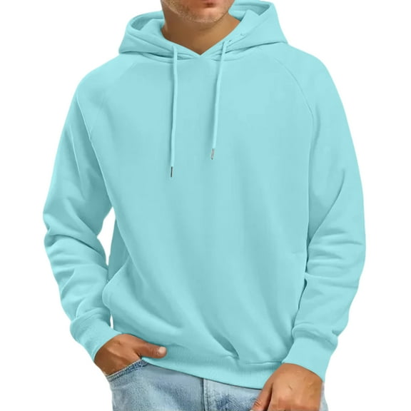 Dwelliawo Sky Blue Hoodies for Men Essentials Fashion Fleece Hoodie with Drawstring Long Sleeve Hooded Sweatshirts Lightweight Pullover Hoodies L