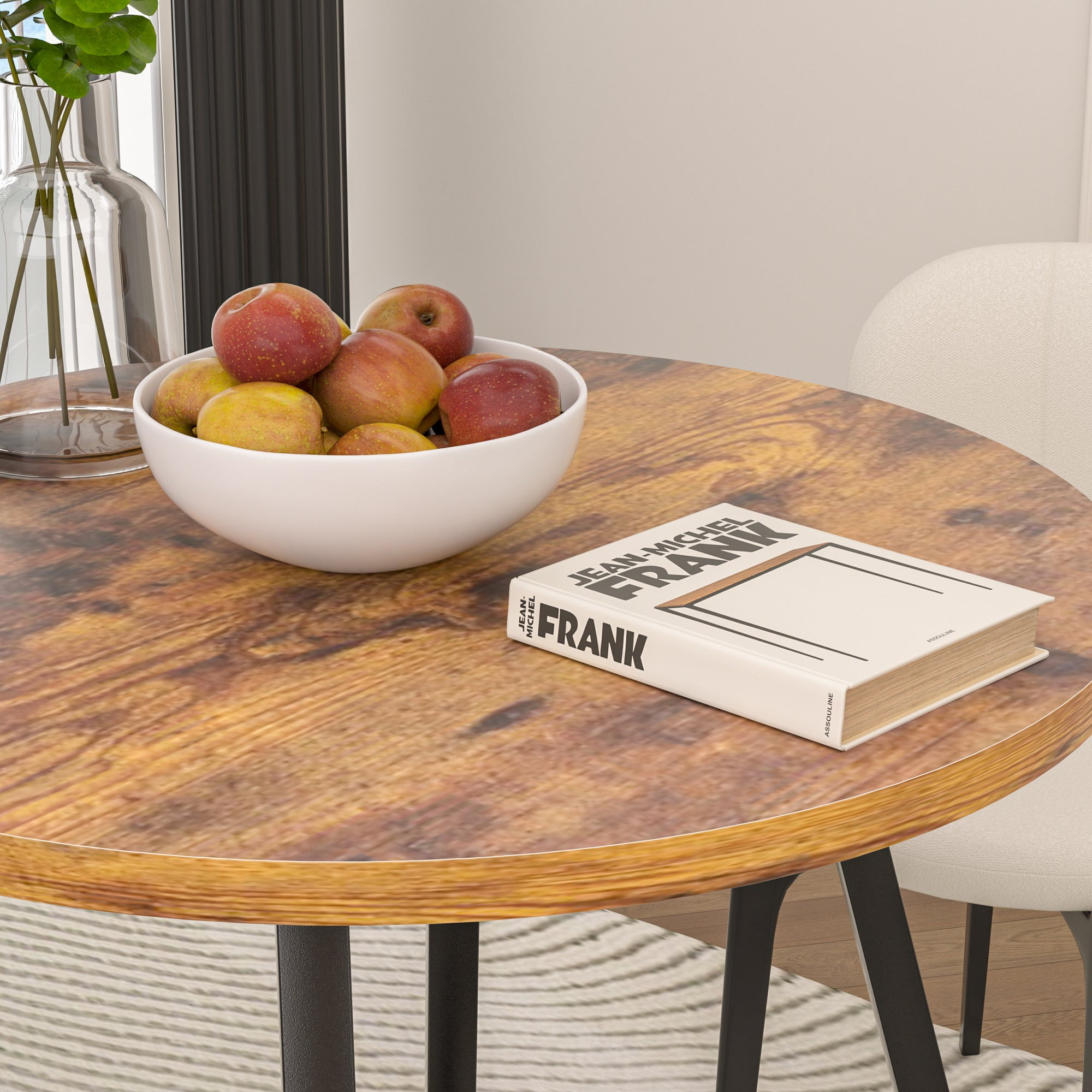 VECELO 35.4" Round Dining Table, Small Kitchen Table with Sturdy Metal Base, Dining Room Table for 2 to 4 Person, Antique Brown