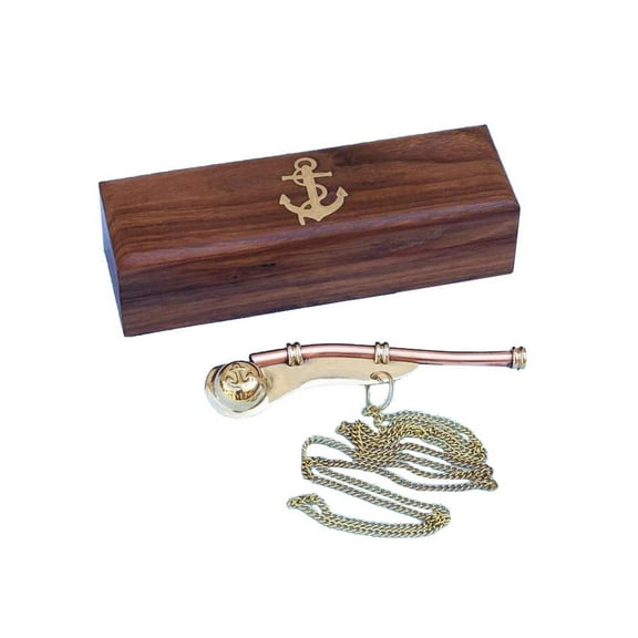 Handcrafted Model Ships K-236B Solid Brass And Copper Boatswain Bosun Whistle w Rosewood Box 5 in. Nautical Accents Decorative Accent