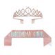 thumbnail image 1 of Banda de cumpleaños dorada y plateada con purpurina, Tiara de diamantes de imitación, corona de cristal, banda de satén para decoración de fiesta de cumpleaños, reina, 1 of 4
