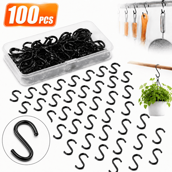 Emlimny 100 Pieces 1 Inch Mini S Hooks Small S Hooks Black Stainless Steel S Shaped Hooks for Ornaments, Jewelry and Hanging Small Kitchenware Potted Plants
