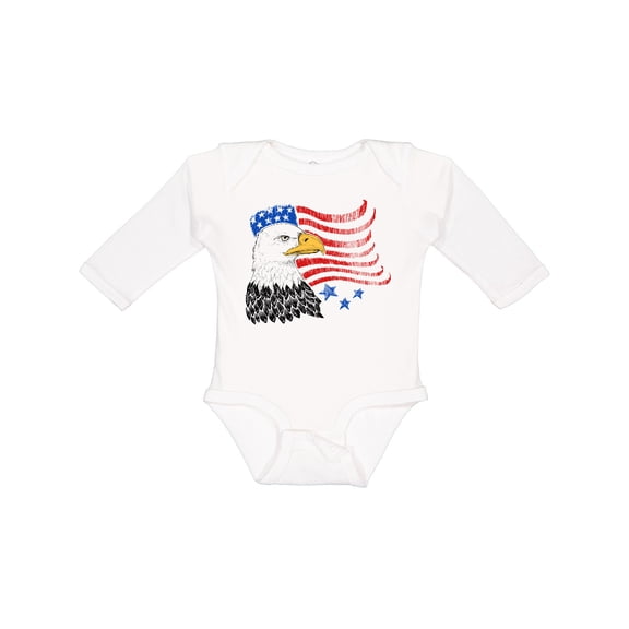 Inktastic American bald eagle and flag sketch style Boys or Girls Long Sleeve Baby Bodysuit