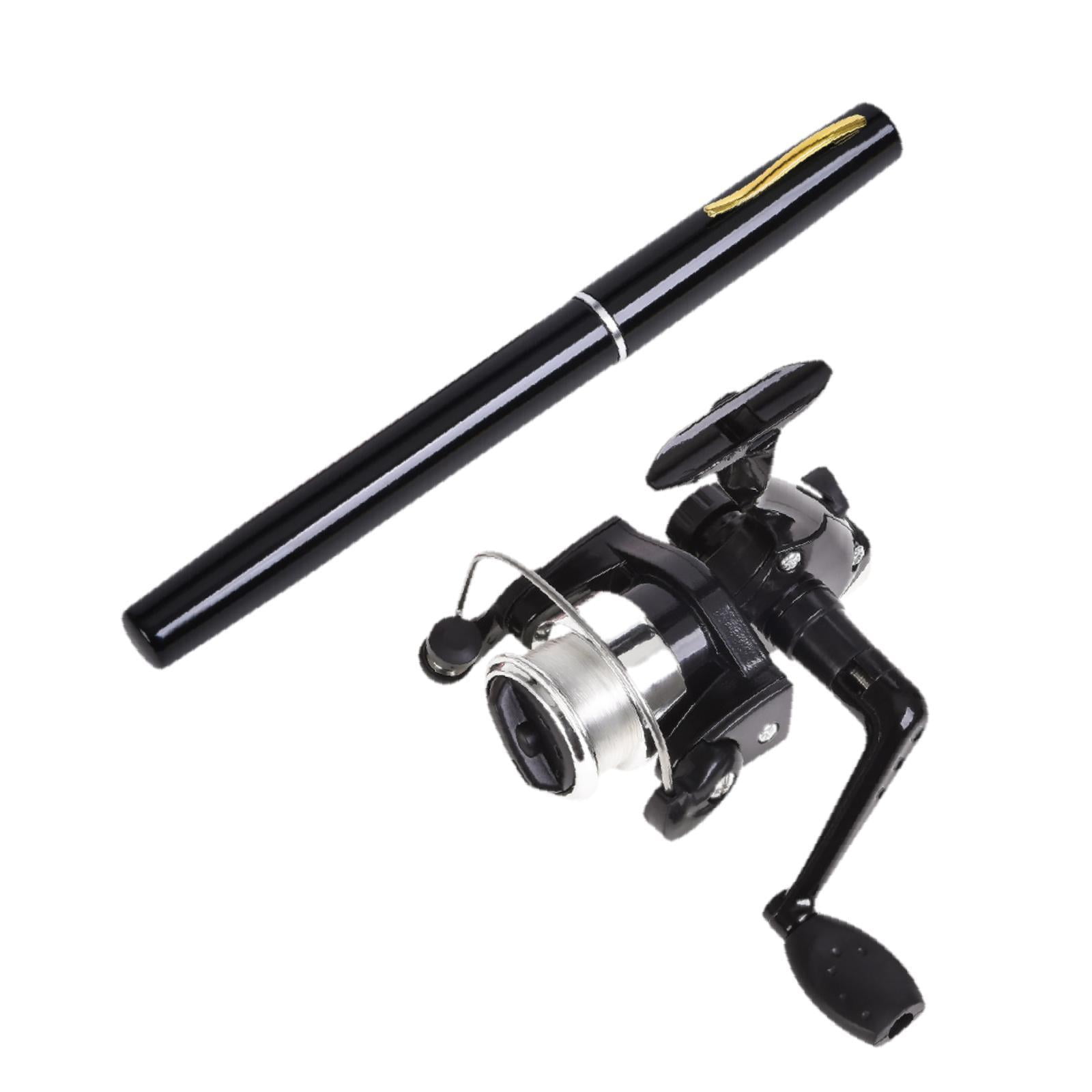 Colaxi Mini Fishing Rod Reel Combo, Mini Pen Fishing Pole Gift with Line Portable Fishing Reel for Outdoor Saltwater Freshwater Boys Black
