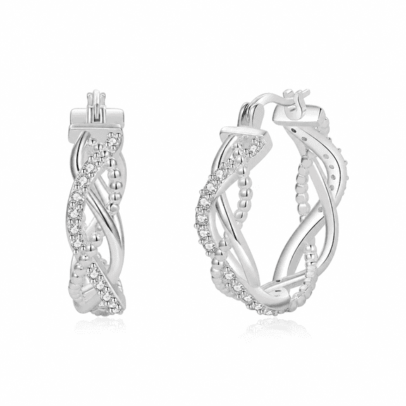 YEUOYEA Small Sterling Silver Hoop Earrings Hypoallergenic Twisted Silver Hoops Earrings for Women with Cubic Zirconia
