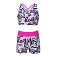 thumbnail image 2 of DPOIS Kids Girls 2 Pieces Swimsuit Crisscross Back Bra Top with Boyshorts Tankini Bathing Suits Graffiti Rose Pink 6, 2 of 5