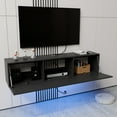 thumbnail image 3 of Hommpa Floating TV Stand with LED Lights 55" Wall Mounted Modern Black Entertainment Center High Gloss TV Cabinet Media Console with Storage & Doors for up to 65 inch TVs, 3 of 12