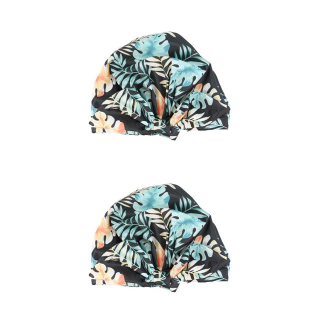 Monstrate Gorros para el cabello seco para ducha, cubierta de banda elástica resistente al agua con estampado de flores, turbante, sombrero rizado Hoja 2piezas Monstrate CBP395413