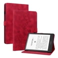 thumbnail image 2 of FJLBDE Étui pour Kindle Paperwhite 7 Pouces 12e Gén 2024, Portefeuille Folio à Rabat en Cuir PU à Motif Floral Embossé avec Support, Rouge, 2 of 7