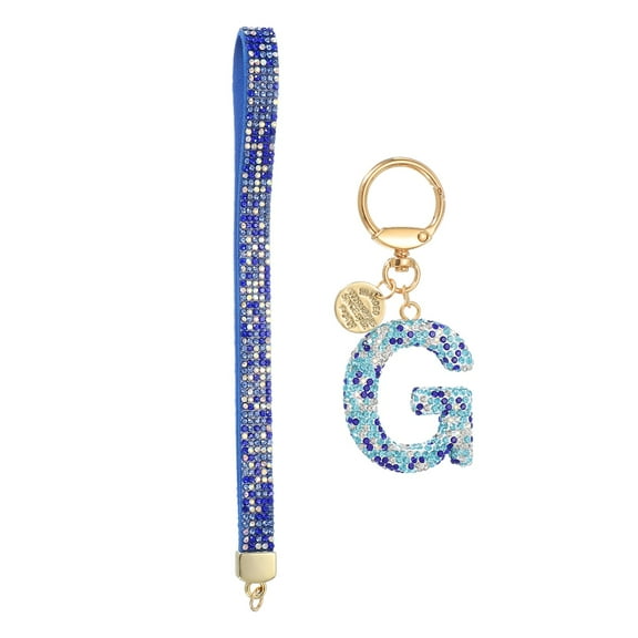 Initial Letter Keychain for Women, Rhinestone Alphabet G Key Chain Sparkly Keychain Charm with Heart for Backpack Handbag Car Key Accessories Lanyard, Blue