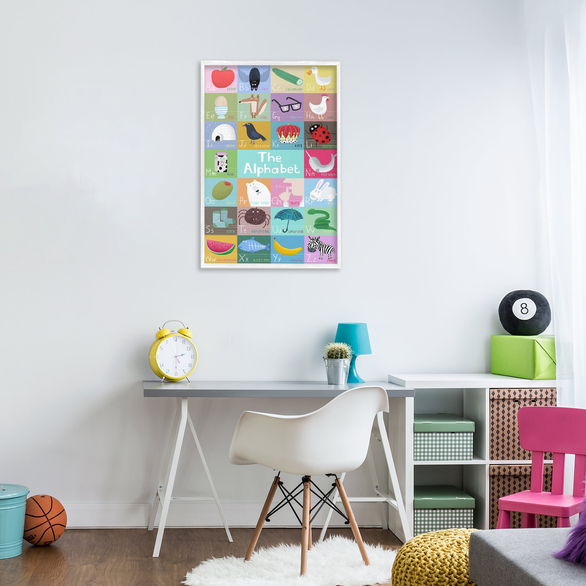 Stupell Industries First Words Alphabet White Framed Giclee Art, design by Carla Daly