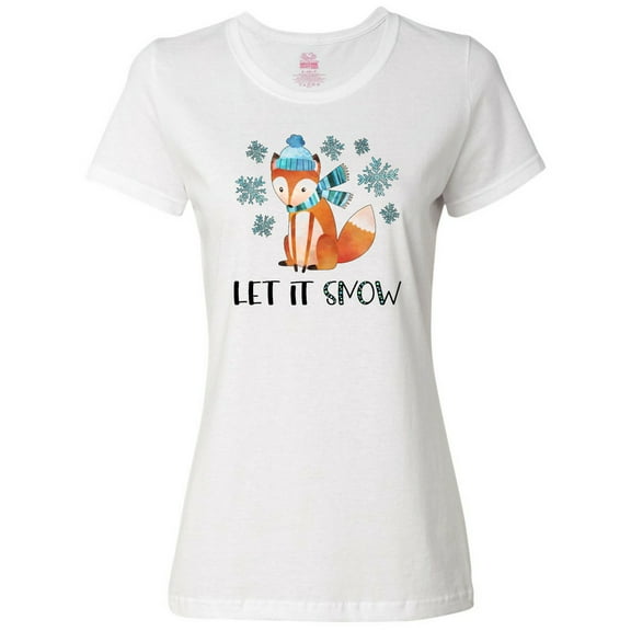 Inktastic Let It Snow Cute Orange Fox in Hat and Scarf Women's T-Shirt