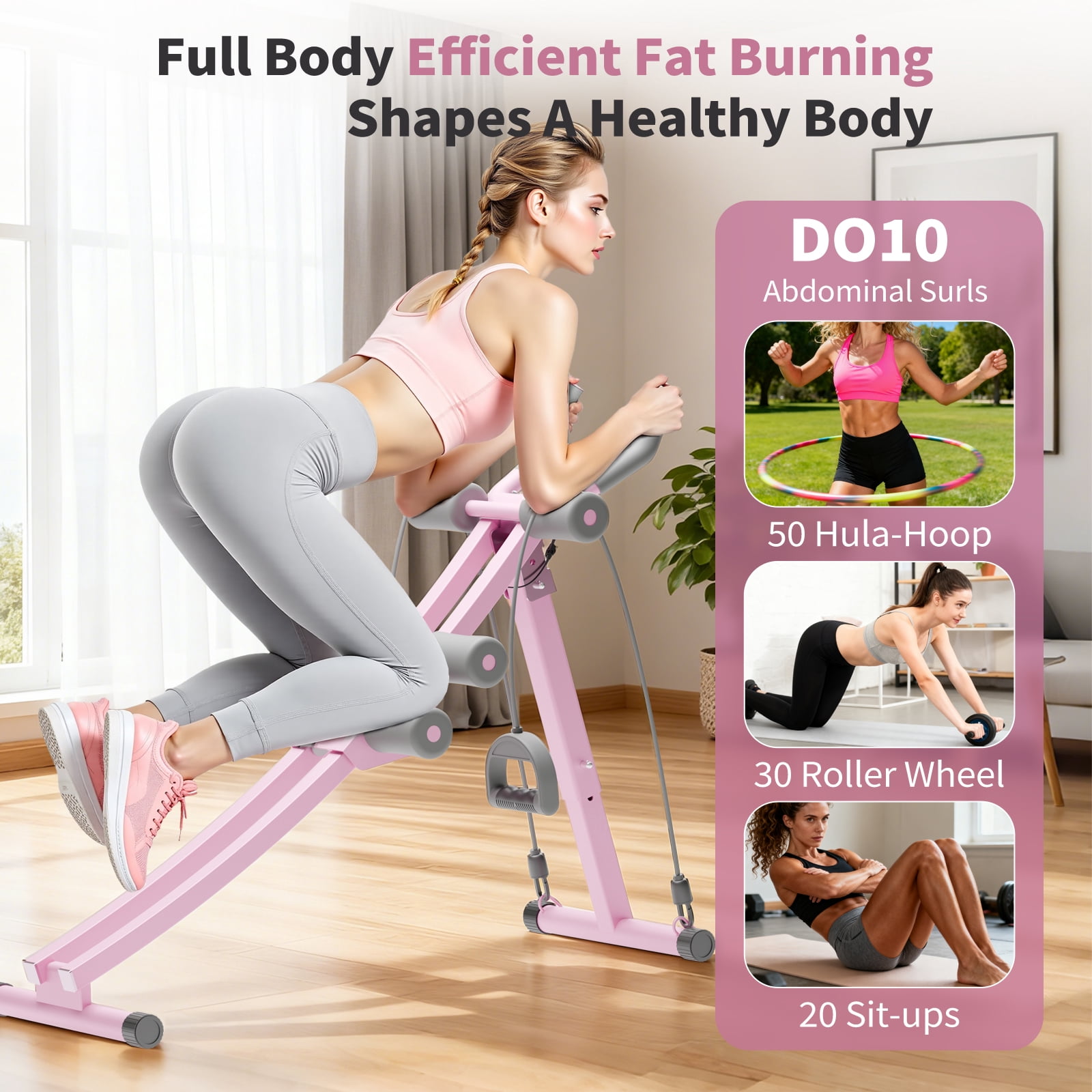 Foldable Ab Machine Ab Trainer, Strength Training Crunch Trainer Adjustable for Core Workout & Fitness