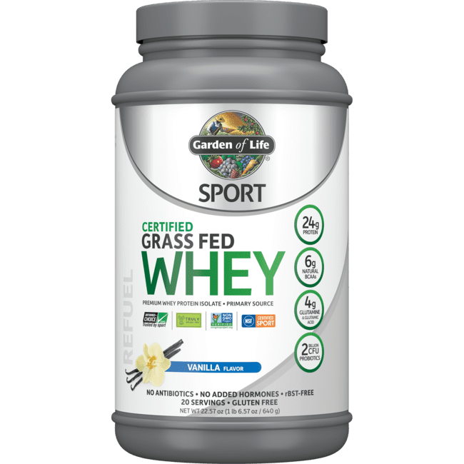 Garden of Life Sport Certified Grass Fed Whey Protein Powder, Vanilla