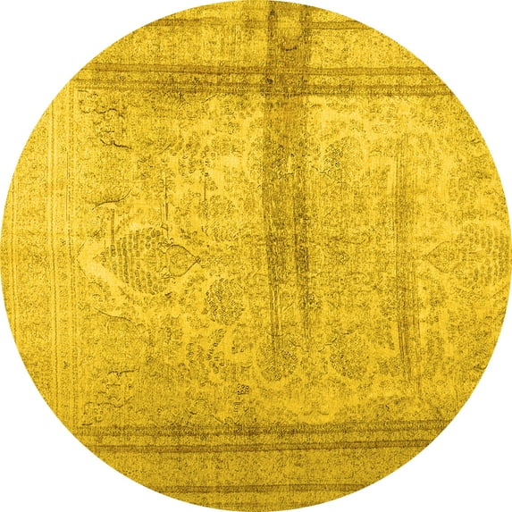 Ahgly Company Indoor Round Abstract Yellow Contemporary Area Rugs, 3' Round