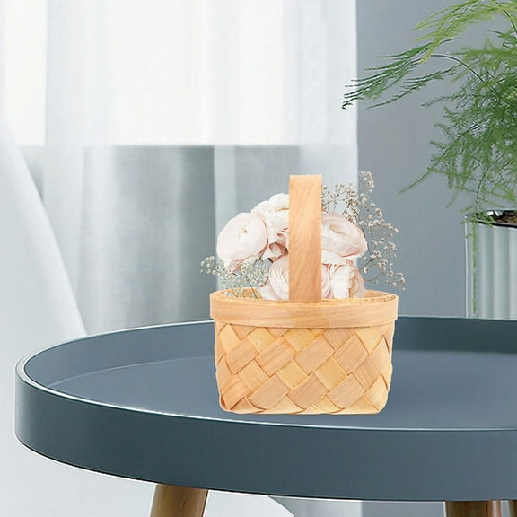 PTOOTP Woven Basket with Handles Beige Natural Wood Flower Girl Basket for Weddings and Events 1 Set