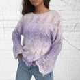 thumbnail image 4 of Women Sweater Tops Casual Loose Knitted Long Sleeve Striped Round Neck Hollow Out Pullover Cover-Up Knitwear for Fall Tops,Purple,M, 4 of 5