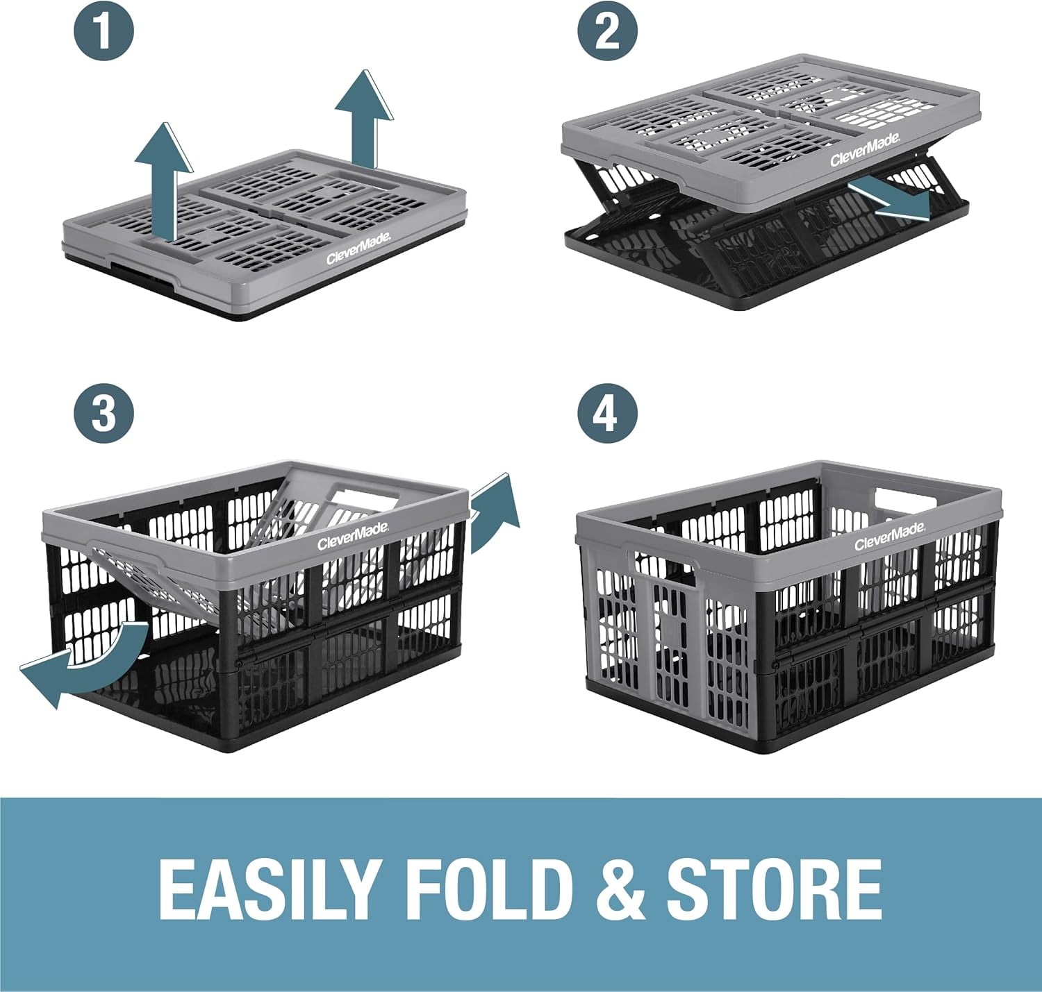 CleverMade Collapsible Utility Crate, 32L (8 Gal), Stone, 1PK