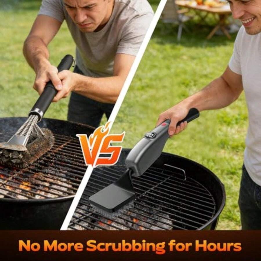 Reciprocating Electric Grill Brush Fire-Resistant BBQ Grill Brush Bristle-Free Grill Brush For Outdoor Grill Grill Cleaner With 3 Heads Cordless Grill Cleaning Brush With 3600 MAn Silver