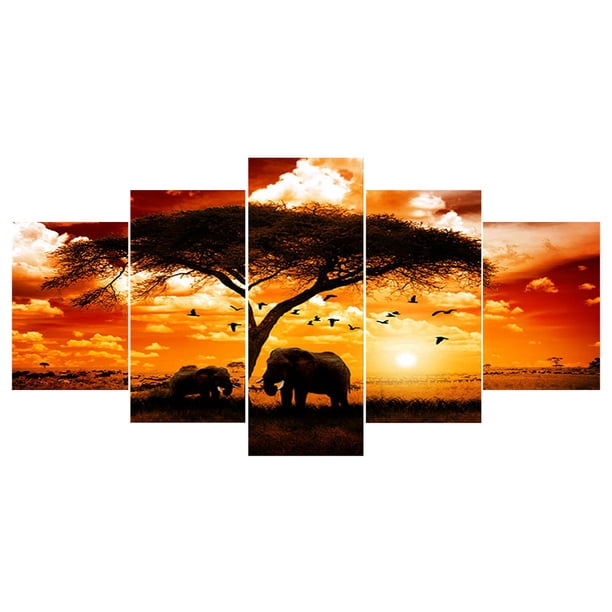 Puesta Animal 5 Panel 5D DIY Full Round Drill Diamond Painting (L2221)