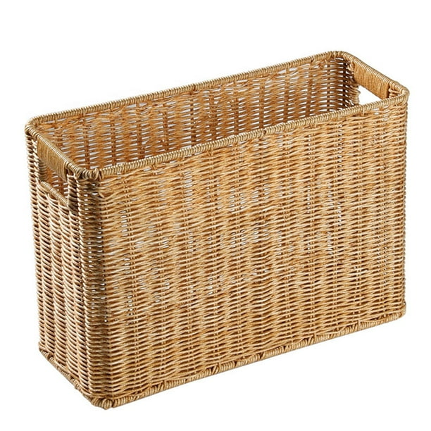 Cesta de Almacenamiento de Plástico Estilo Japonés Trenzado con Asas Laterales Organizador Rectangular para Revistas Libros Y Armarios Adecuada para E Marrón claro