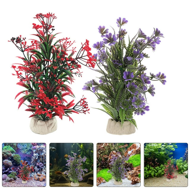 UPOUART 2PCS Realistic Aquarium Plants Plastic Assorted Tank Bonsai Tree