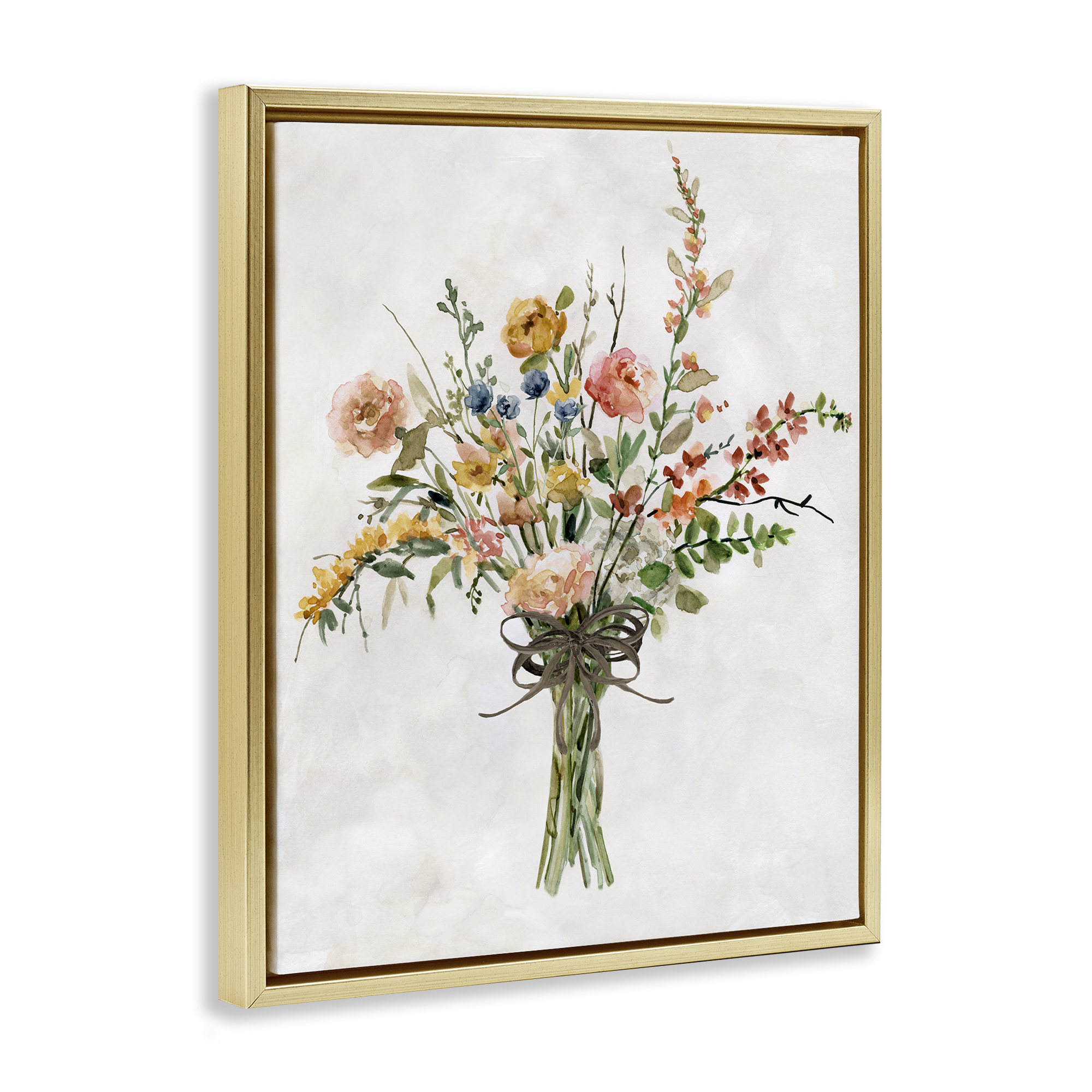 Stupell Industries Charming Bright Bouquet Botanical & Floral Painting Gold Floater Framed Art Print Wall Art, 25 x 31