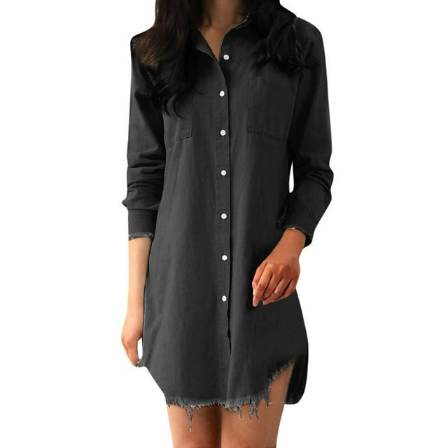 Birdeem Chemise en Denim à Franges pour Femmes Mode Col à Revers Manches Longues Veste Boutonnée