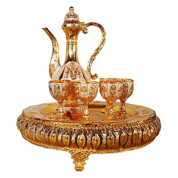Juego de cafetera para el hogar con tazas y bandeja, juego de servicio de té para mesa de comedor de vacaciones, dormitorio Dorado Macarena Jarra de bebidas