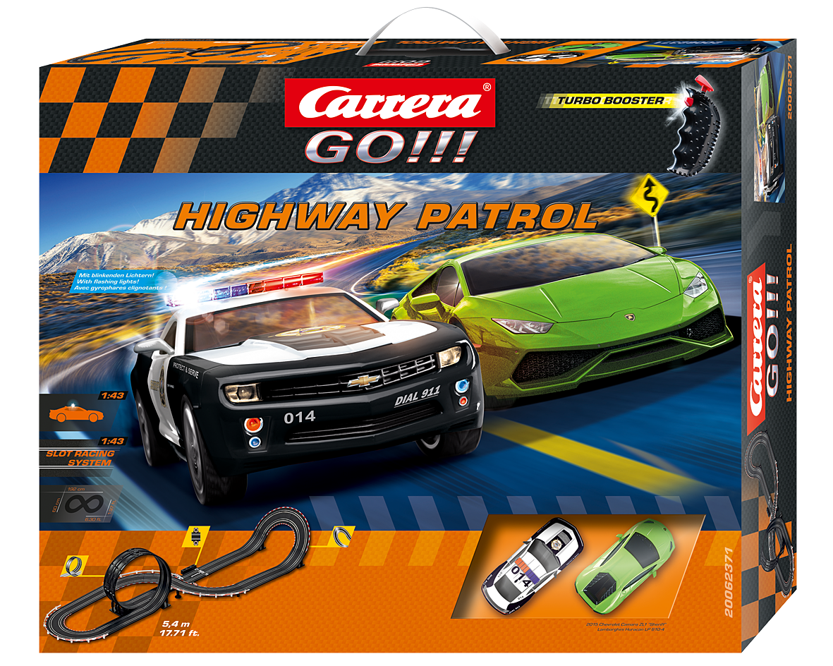 Carrera Go!!! Highway Patrol Slot Car Set with Chevrolet Camero and  Lamborghini Huracan 1:43 scale cars 