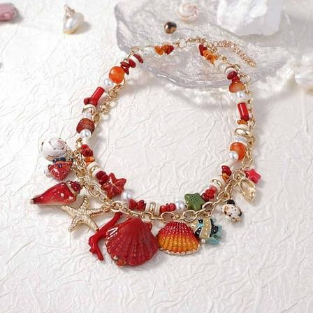 Seashell Conch Pendant Layered Necklace Ocean Style Vacation Jewelry Fashion Accessory for Women