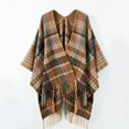 thumbnail image 2 of Xfvqtps Womens Shawl Wrap Plaid Printed Open Front Tassel Bohemia Vintage Mixed Colors Warm Fall Winter Cardigan Beige, 2 of 7
