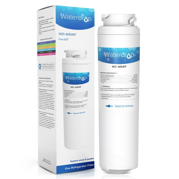 Waterdrop MSWF Refrigerator Water Filter NSF 42 Certified, Reduces Chloramine, Chlorine, Replacement for GE® MSWF, 101820A, 101821B(Package May Vary)