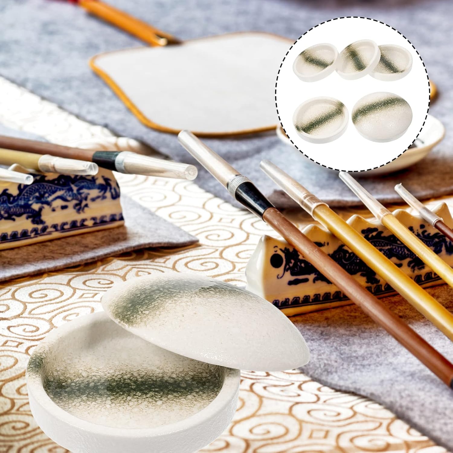 ABPETE 5 Layers, Stack-able Paint Plate, Porcelain Chinese Painting Mixing Trays, Watercolor Paint, Ink Mixing Tray, Artist Paint Coloring Tray with Lid