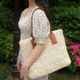 thumbnail image 3 of Straw Bag for Women Woven Beach Structured Tote Handmade Crochet Carteras De Mujer Summer Shoulder Bohemian Hobo Pom Travel, 3 of 11