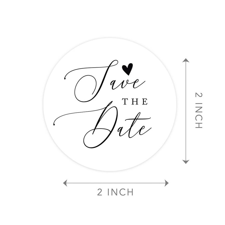 Andaz Press Save The Date Sticker, Calligraphy Heart Design, Save The Date Seals for Wedding Invitations, 120-Pack, White
