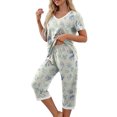 thumbnail image 6 of Dyegold Summer Capris Pj Sets For Women Short Sleeve 2 Piece Pjs V Neck Lounge Sets Tops Capri Pants With Pockets Loungewear, 6 of 8