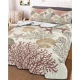 thumbnail image 3 of Quilts Twin-XL Size Bedding Set, Red Coral Coastal Lightweight Quilted Comforter, Conch Starfish Nautical Ocean Soft Reversible Bedspread Coverlet with Pillow Covers for All Season, 68" x 98", 3 of 7